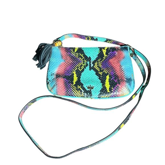 Elaine turner Leather crossbody bag turquoise python pink purple yellow - Picture 2 of 9